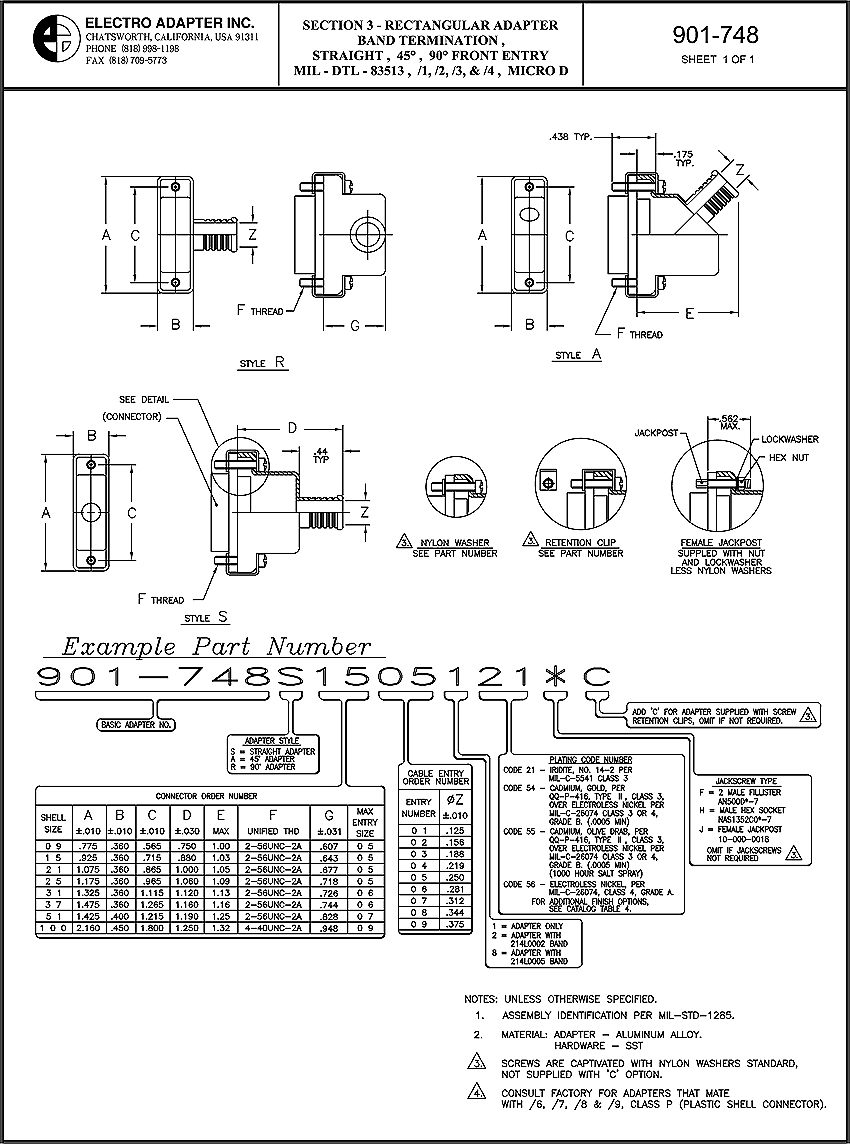 Electro Adapter 901-748, Backshell Adapters, Banded Terminations, D ...